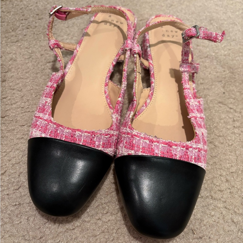 A New Day Pink Tweed and Black Flats